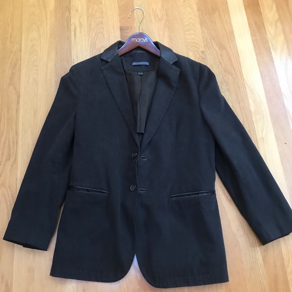 John Varvatos Dark Green/ Brown Leather Blazer